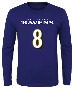 Youth Lamar Jackson Purple Baltimore Ravens Mainliner Name & Number Long Sleeve T-Shirt -MLB Shop 4306932 ALT2