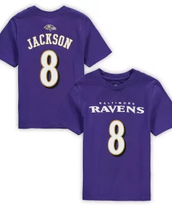 Alternative view of Preschool Lamar Jackson Purple Baltimore Ravens Mainliner Player Name & Number T-Shirt