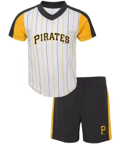 Preschool White/Black Pittsburgh Pirates The Lineup V-Neck & Shorts Set
