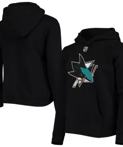 Youth Black San Jose Sharks Primary Logo Pullover Hoodie -MLB Shop 4374977 ALT
