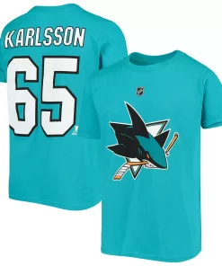 Youth Erik Karlsson Teal San Jose Sharks Player Name & Number T-Shirt
