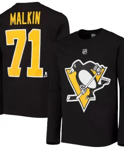 Youth Evgeni Malkin Black Pittsburgh Penguins Authentic Stack Long Sleeve Name & Number T-Shirt -MLB Shop 4382224 ALT