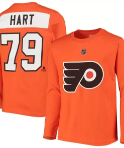 Youth Carter Hart Orange Philadelphia Flyers Authentic Stack Long Sleeve Name & Number T-Shirt -MLB Shop 4386528 ALT