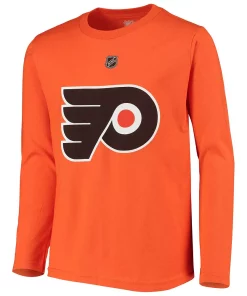 Youth Carter Hart Orange Philadelphia Flyers Authentic Stack Long Sleeve Name & Number T-Shirt -MLB Shop 4386528 ALT2