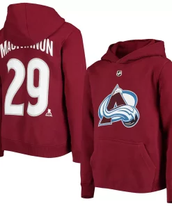 Youth Nathan MacKinnon Burgundy Colorado Avalanche Name & Number Pullover Hoodie -MLB Shop 4388441 ALT
