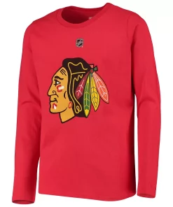 Youth Patrick Kane Red Chicago Blackhawks Authentic Stack Long Sleeve Name & Number T-Shirt -MLB Shop 4388831 ALT2