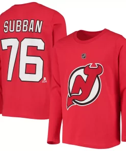 Youth P.K. Subban Red New Jersey Devils Authentic Stack Long Sleeve Name & Number T-Shirt