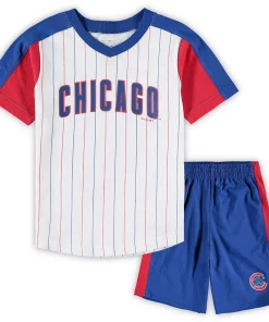 Preschool White/Royal Chicago Cubs The Lineup V-Neck & Shorts Set