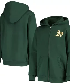 Youth Green Oakland Athletics Logo Full-Zip Hoodie -MLB Shop 4443413 ALT