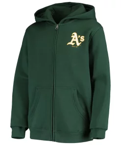 Youth Green Oakland Athletics Logo Full-Zip Hoodie -MLB Shop 4443413 ALT2