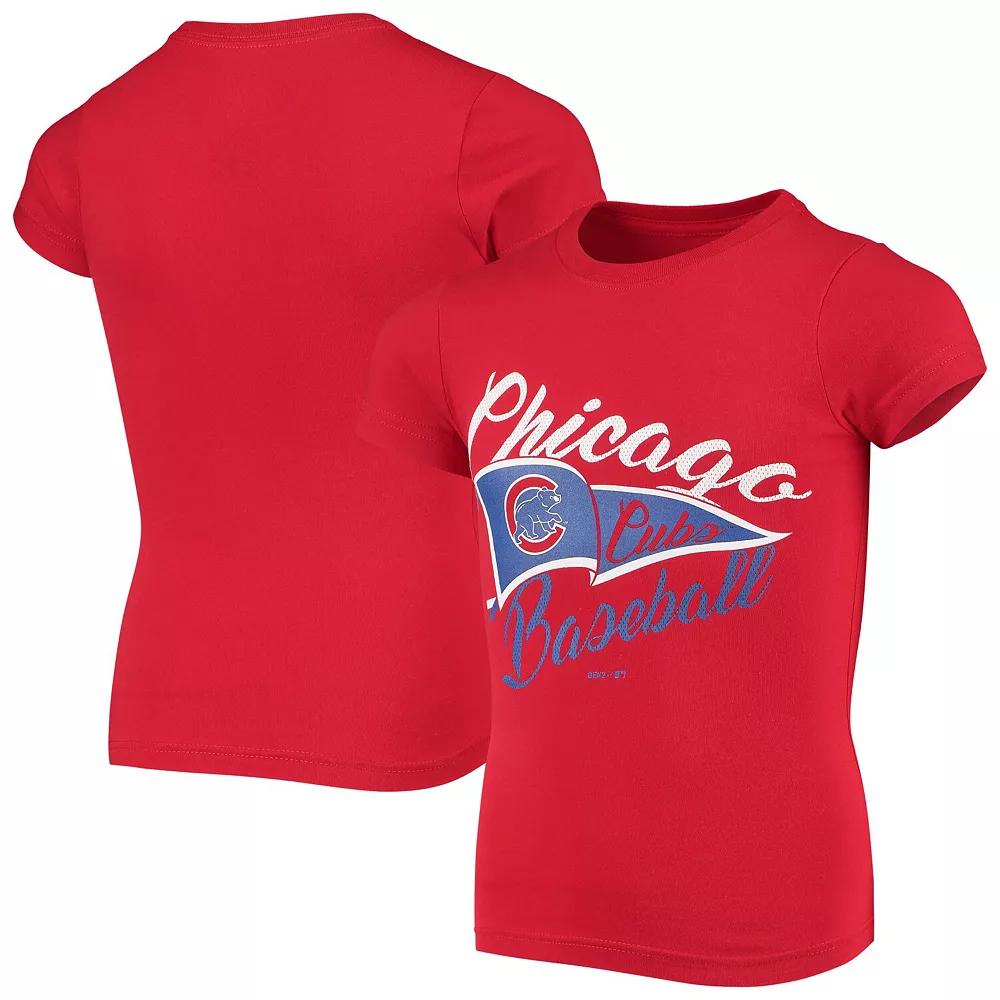Girls Youth Red Chicago Cubs Fly the Flag T-Shirt 2 Girls Youth Red Chicago Cubs Fly the Flag T-Shirt - Image 2