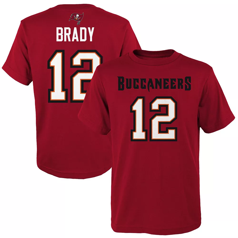 Youth Tom Brady Red Tampa Bay Buccaneers Mainliner Player Name & Number T-Shirt 2 Youth Tom Brady Red Tampa Bay Buccaneers Mainliner Player Name & Number T-Shirt - Image 2