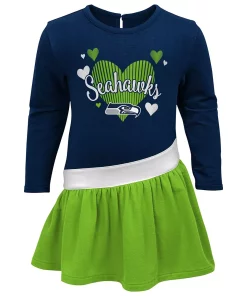 Girls Preschool College Navy Seattle Seahawks All Hearts Jersey Long Sleeve Dress