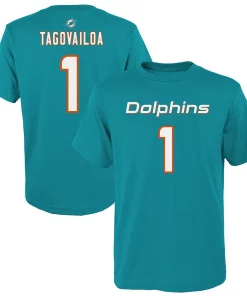 Youth Tua Tagovailoa Aqua Miami Dolphins Mainliner Player Name & Number T-Shirt