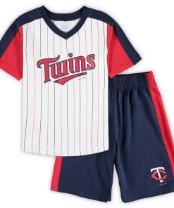 Preschool White/Navy Minnesota Twins The Lineup V-Neck T-Shirt & Shorts Set