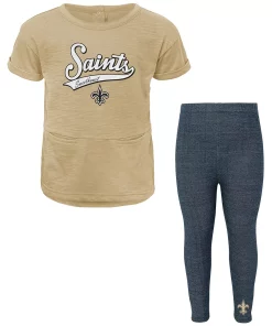 Girls Preschool Gold New Orleans Saints Diamond T-Shirt & Leggings Set