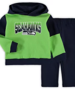 Toddler Neon Green/College Navy Seattle Seahawks Sideline Hoodie & Pants Set