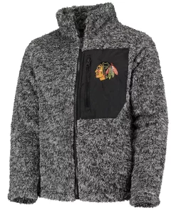 Girls Youth Black Chicago Blackhawks Fan Gear Sherpa Full-Zip Jacket -MLB Shop 4652306 ALT2