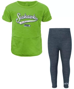 Girls Preschool Neon Green Seattle Seahawks Diamond T-Shirt & Leggings Set