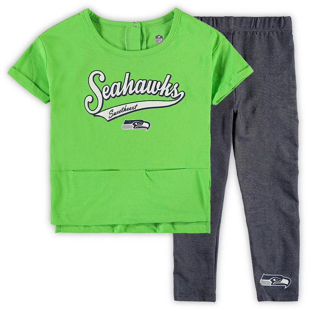 Girls Preschool Neon Green Seattle Seahawks Diamond T-Shirt & Leggings Set 2 Girls Preschool Neon Green Seattle Seahawks Diamond T-Shirt & Leggings Set - Image 2