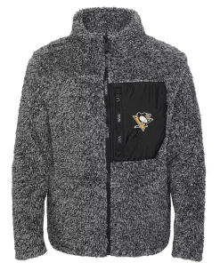 Girls Youth Black Pittsburgh Penguins Fan Gear Sherpa Full-Zip Jacket