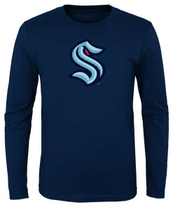 Youth Navy Seattle Kraken Primary Logo Long Sleeve T-Shirt