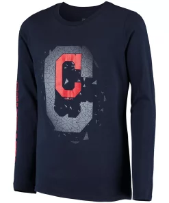 Youth Navy Cleveland Indians Platinum Logo Long Sleeve T-Shirt -MLB Shop 4770015 ALT2