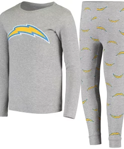 Youth Gray Los Angeles Chargers Long Sleeve T-Shirt & Pants Sleep Set -MLB Shop 4783072 ALT