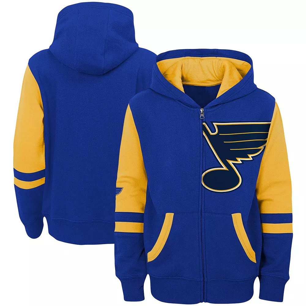 Youth Blue St. Louis Blues Faceoff Colorblocked Fleece Full-Zip Hoodie Jacket 1 Youth Blue St. Louis Blues Faceoff Colorblocked Fleece Full-Zip Hoodie Jacket
