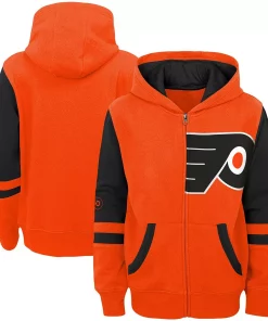 Youth Orange Philadelphia Flyers Faceoff Colorblocked Fleece Full-Zip Hoodie Jacket