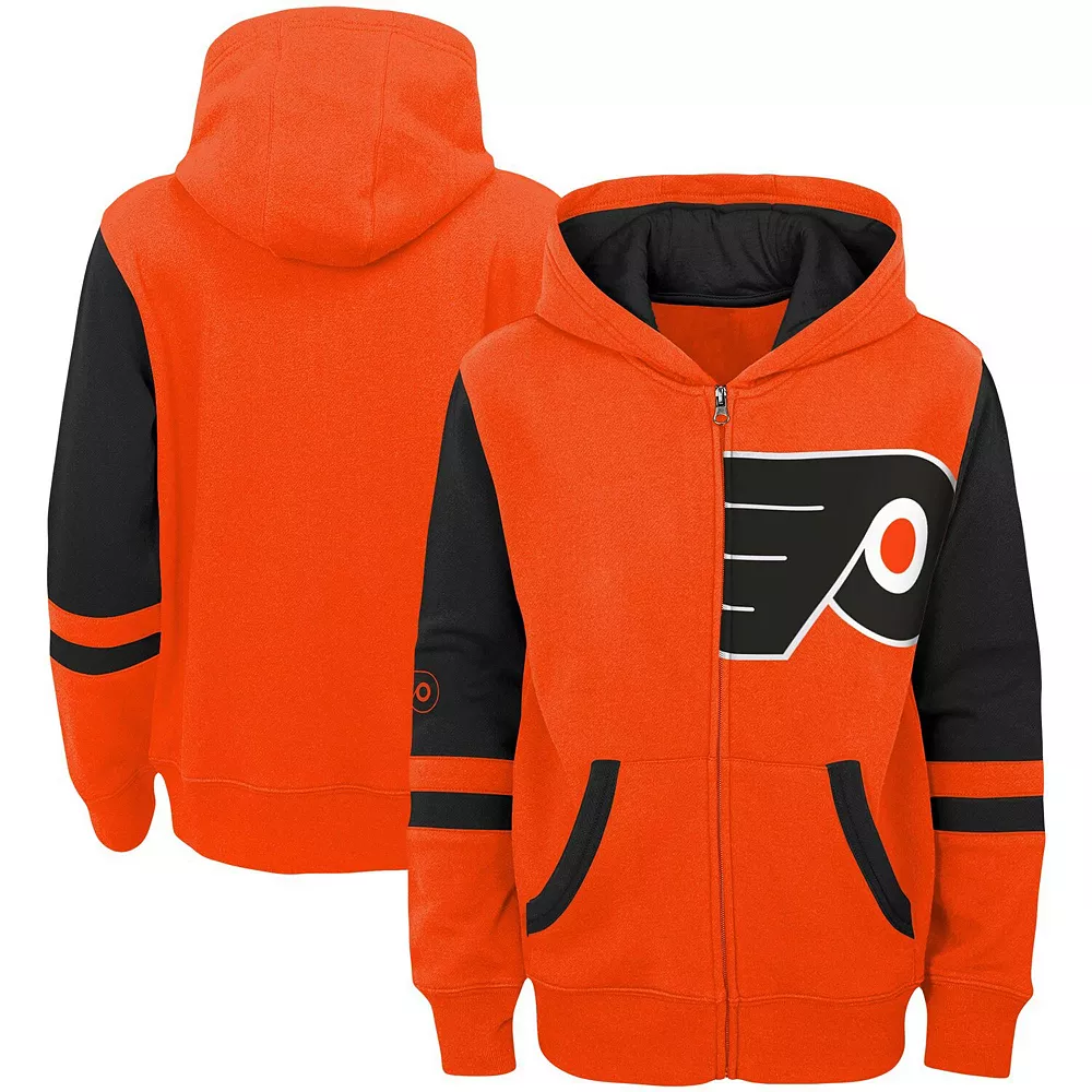 Youth Orange Philadelphia Flyers Faceoff Colorblocked Fleece Full-Zip Hoodie Jacket 1 Youth Orange Philadelphia Flyers Faceoff Colorblocked Fleece Full-Zip Hoodie Jacket