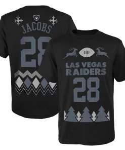 Youth Josh Jacobs Black Las Vegas Raiders Holiday Name & Number T-Shirt -MLB Shop 4825490 ALT