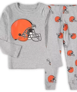 Preschool Heathered Gray Cleveland Browns Team Long Sleeve T-Shirt & Pants Sleep Set
