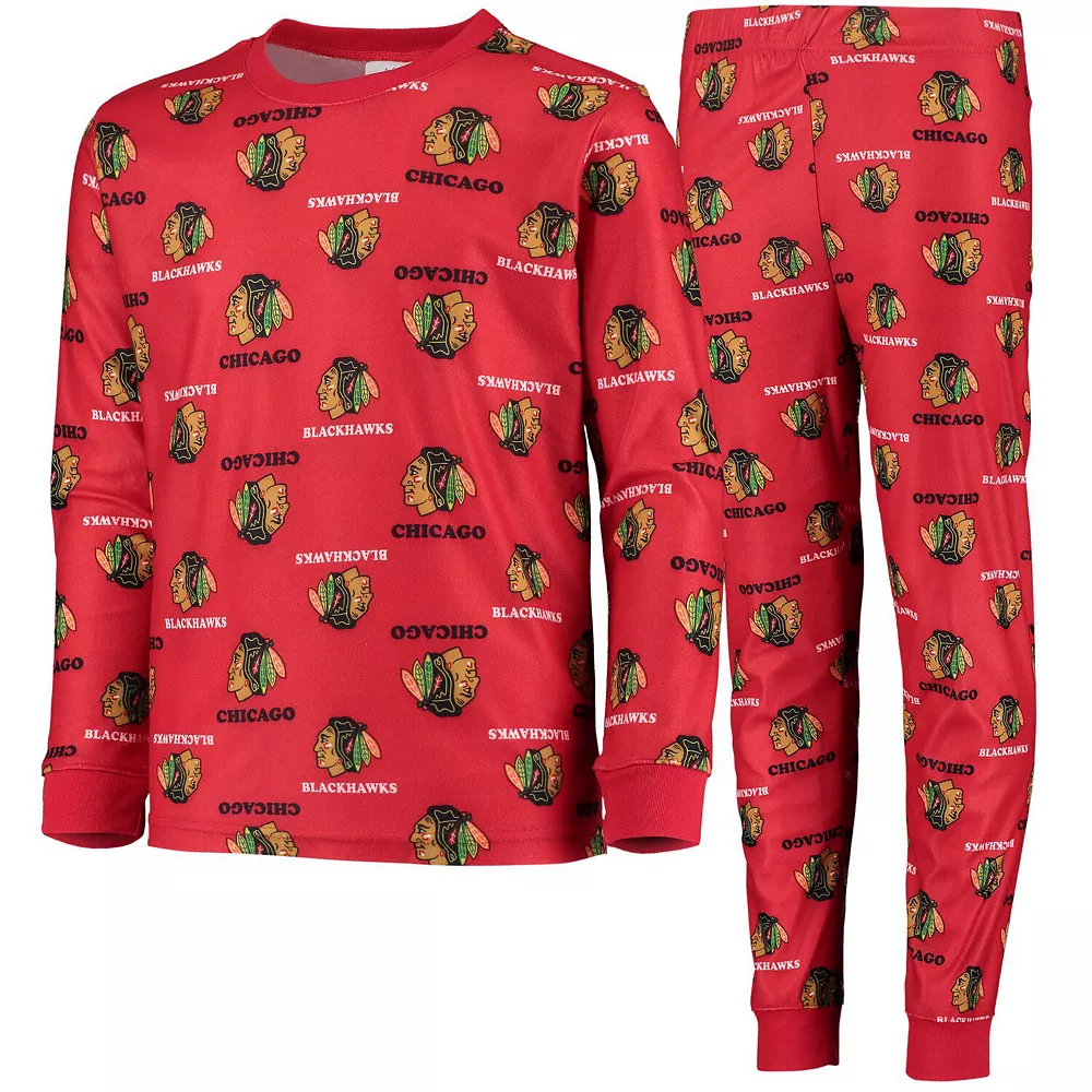 Youth Red Chicago Blackhawks Allover Print Long Sleeve T-Shirt and Pants Sleep Set 1 Youth Red Chicago Blackhawks Allover Print Long Sleeve T-Shirt and Pants Sleep Set