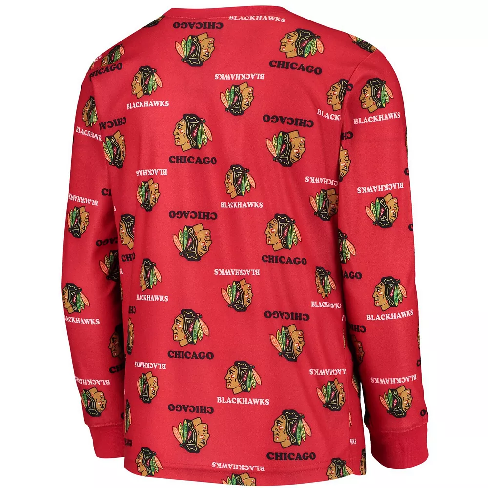 Youth Red Chicago Blackhawks Allover Print Long Sleeve T-Shirt and Pants Sleep Set 3 Youth Red Chicago Blackhawks Allover Print Long Sleeve T-Shirt and Pants Sleep Set - Image 3