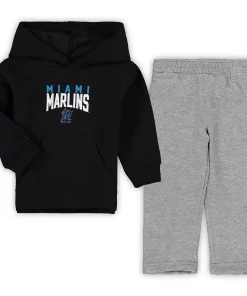 Toddler Black/Heathered Gray Miami Marlins Fan Flare Fleece Hoodie and Pants Set -MLB Shop 4903960 ALT