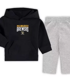 Toddler Navy/Heathered Gray Milwaukee Brewers Fan Flare Fleece Hoodie and Pants Set