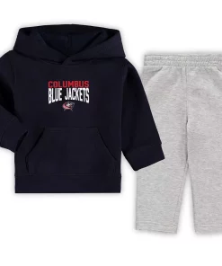 Toddler Navy/Heathered Gray Columbus Blue Jackets Fan Flare Pullover Hoodie & Pants Set