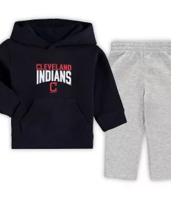 Toddler Navy/Heathered Gray Cleveland Indians Fan Flare Fleece Hoodie and Pants Set