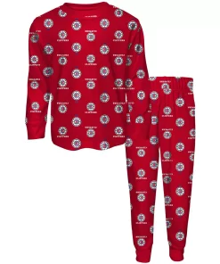 Youth Red LA Clippers Allover Print Long Sleeve T-Shirt and Pants Sleep Set