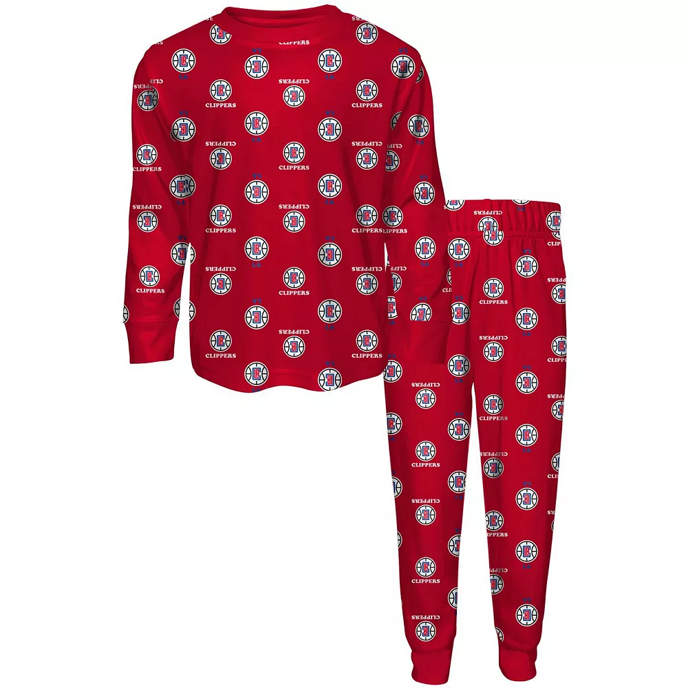 Youth Red LA Clippers Allover Print Long Sleeve T-Shirt and Pants Sleep Set 1 Youth Red LA Clippers Allover Print Long Sleeve T-Shirt and Pants Sleep Set