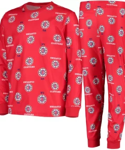 Alternative view of Youth Red LA Clippers Allover Print Long Sleeve T-Shirt and Pants Sleep Set