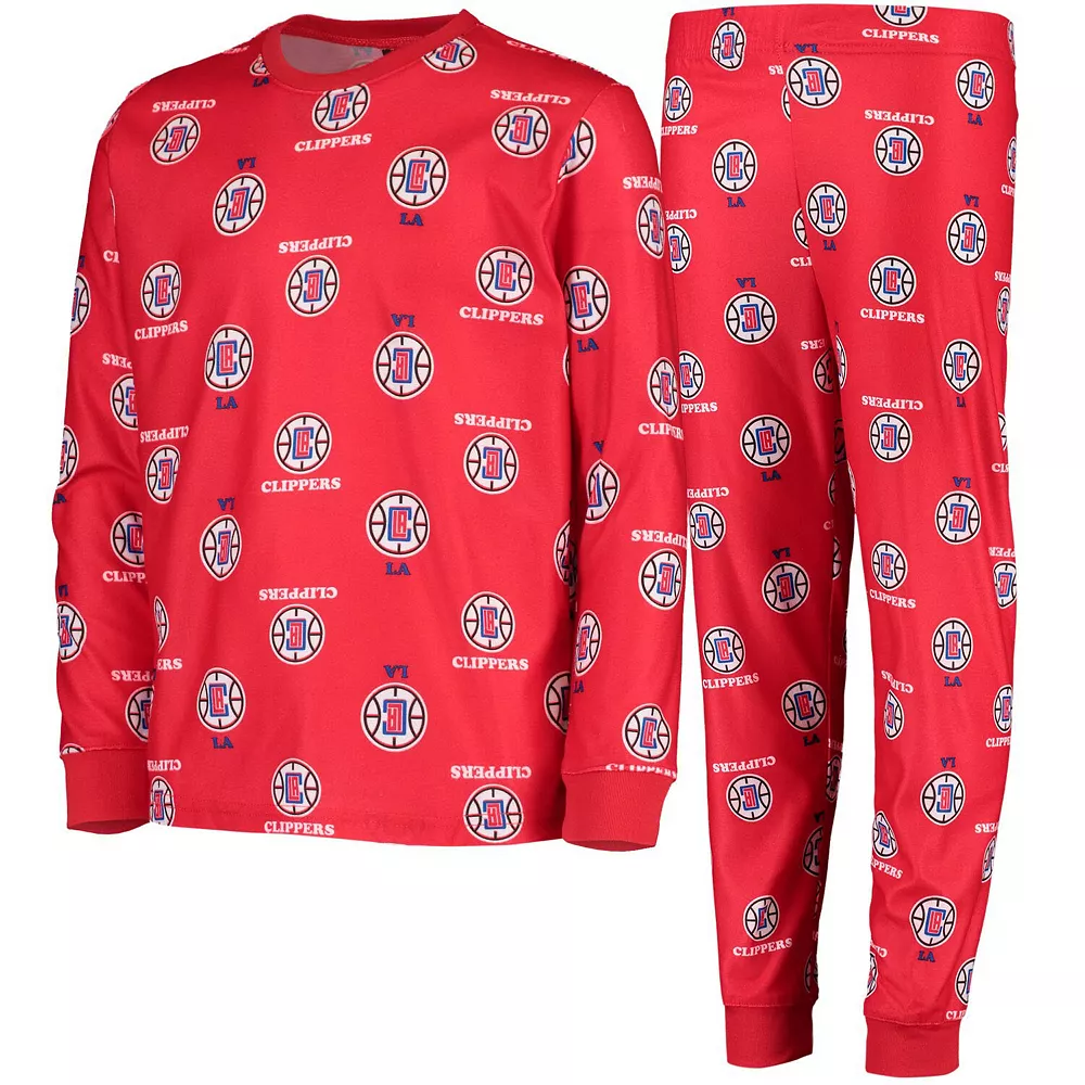 Youth Red LA Clippers Allover Print Long Sleeve T-Shirt and Pants Sleep Set 2 Youth Red LA Clippers Allover Print Long Sleeve T-Shirt and Pants Sleep Set - Image 2
