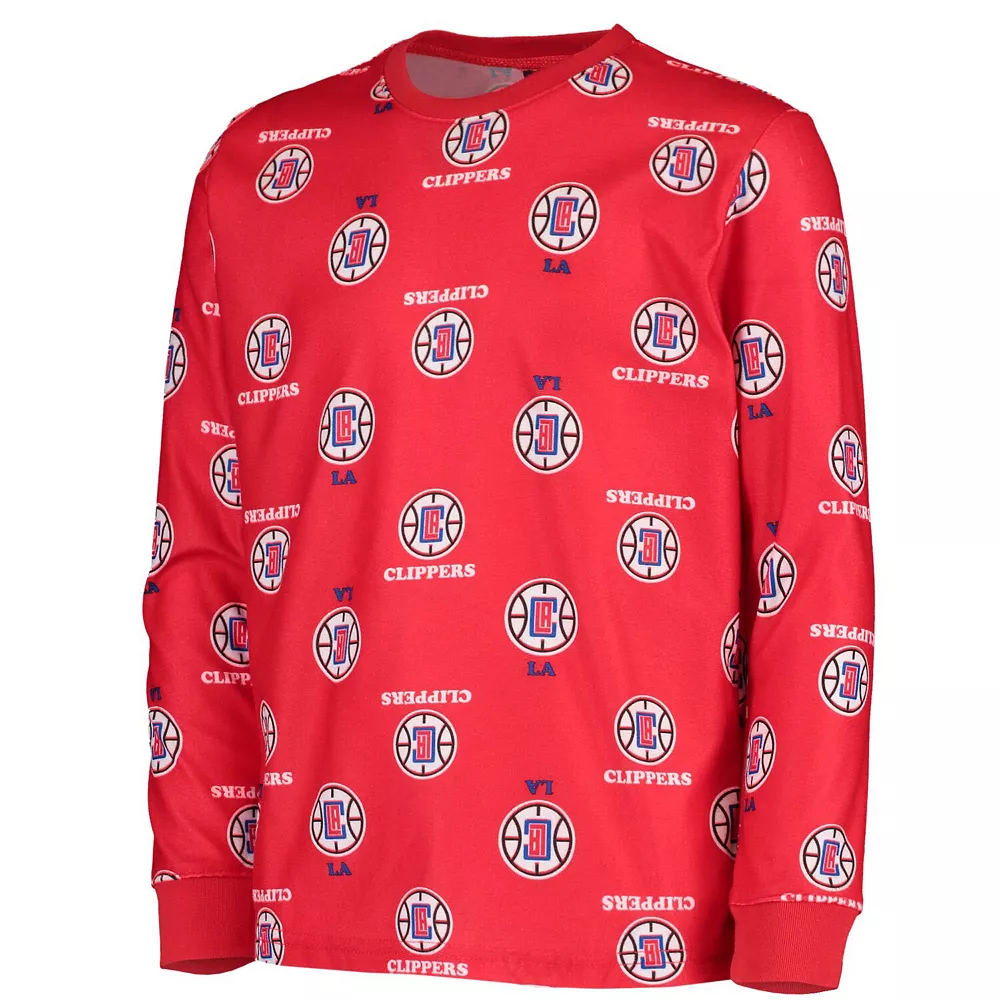 Youth Red LA Clippers Allover Print Long Sleeve T-Shirt and Pants Sleep Set 3 Youth Red LA Clippers Allover Print Long Sleeve T-Shirt and Pants Sleep Set - Image 3