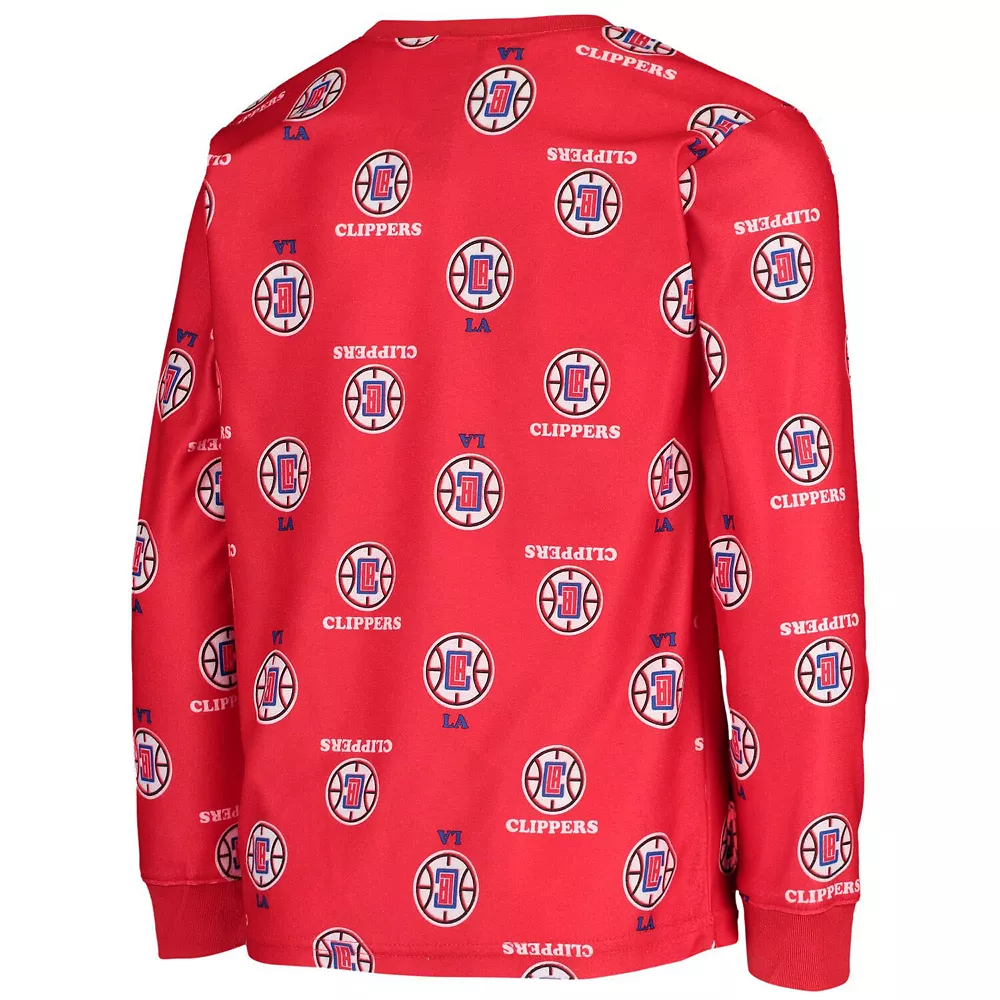 Youth Red LA Clippers Allover Print Long Sleeve T-Shirt and Pants Sleep Set 4 Youth Red LA Clippers Allover Print Long Sleeve T-Shirt and Pants Sleep Set - Image 4