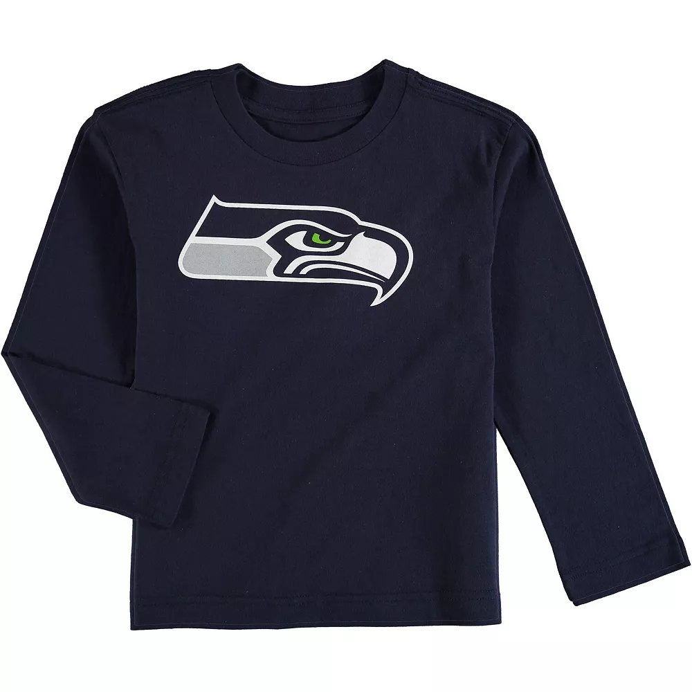Seattle Seahawks Preschool Team Logo Long Sleeve T-Shirt - College Navy 1 Seattle Seahawks Preschool Team Logo Long Sleeve T-Shirt - College Navy