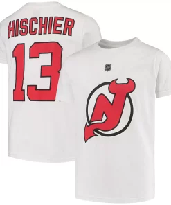 Youth Nico Hischier White New Jersey Devils Away Name & Number T-Shirt