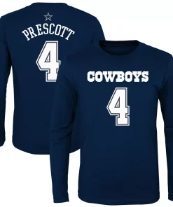 Alternative view of Youth Dak Prescott Navy Dallas Cowboys Mainliner Player Name & Number Long Sleeve T-Shirt