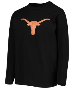 Youth Black Texas Longhorns Primary Logo Long Sleeve T-Shirt -MLB Shop 5071788 ALT2