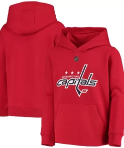Alternative view of Youth Red Washington Capitals Primary Logo Pullover Hoodie